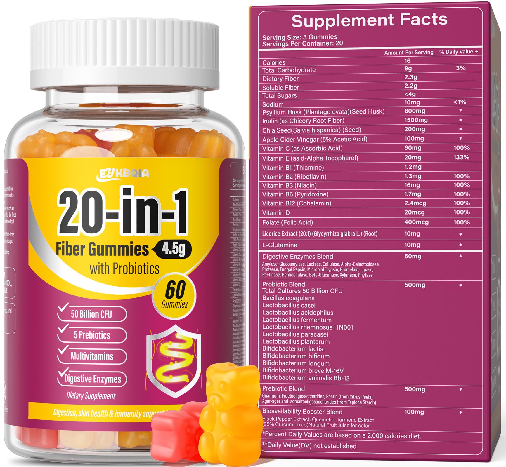 EYHBQIA gominolas de fibra para mujeres, empaque compacto para llevar