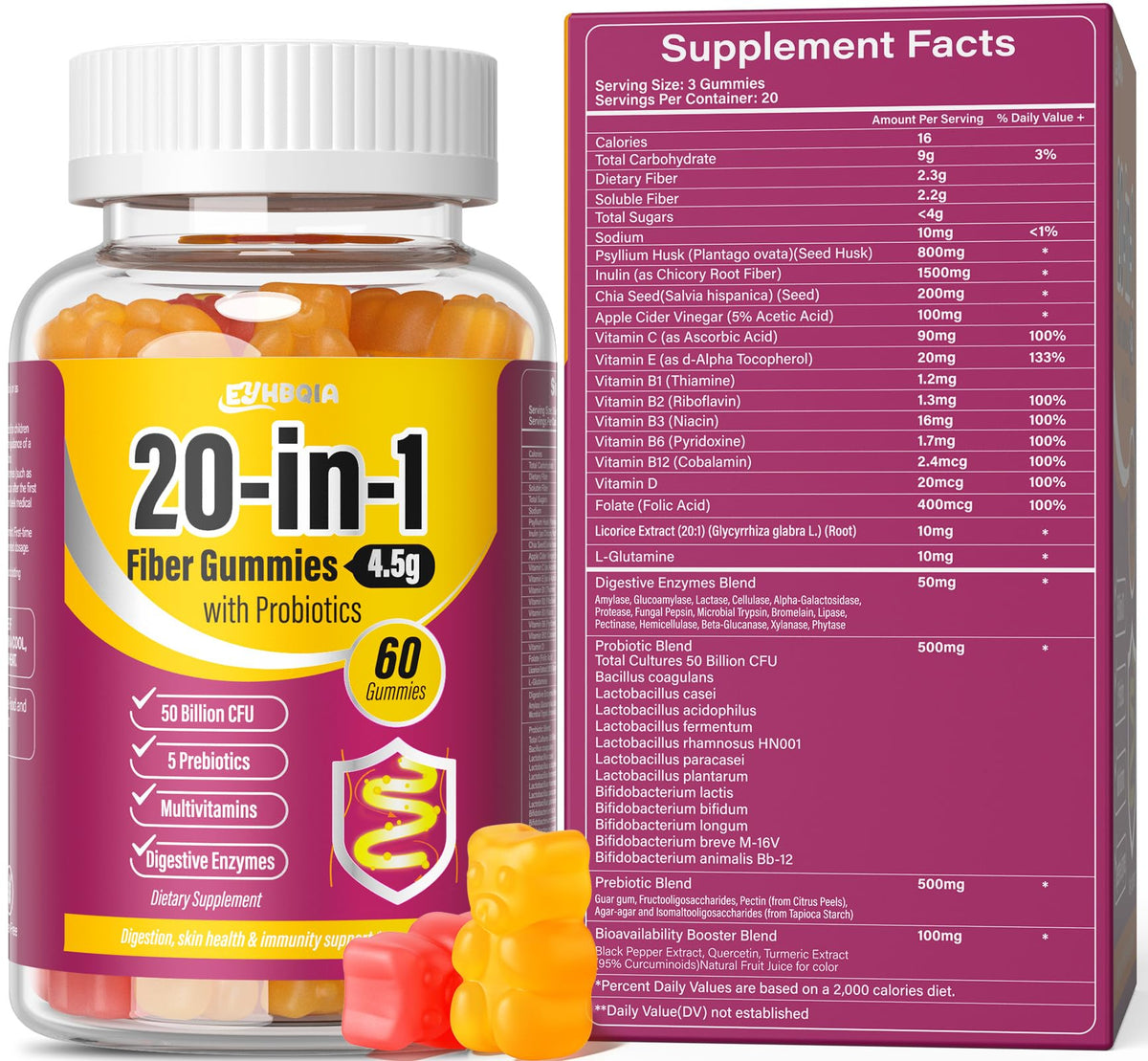 EYHBQIA gominolas de fibra para mujeres, empaque compacto para llevar