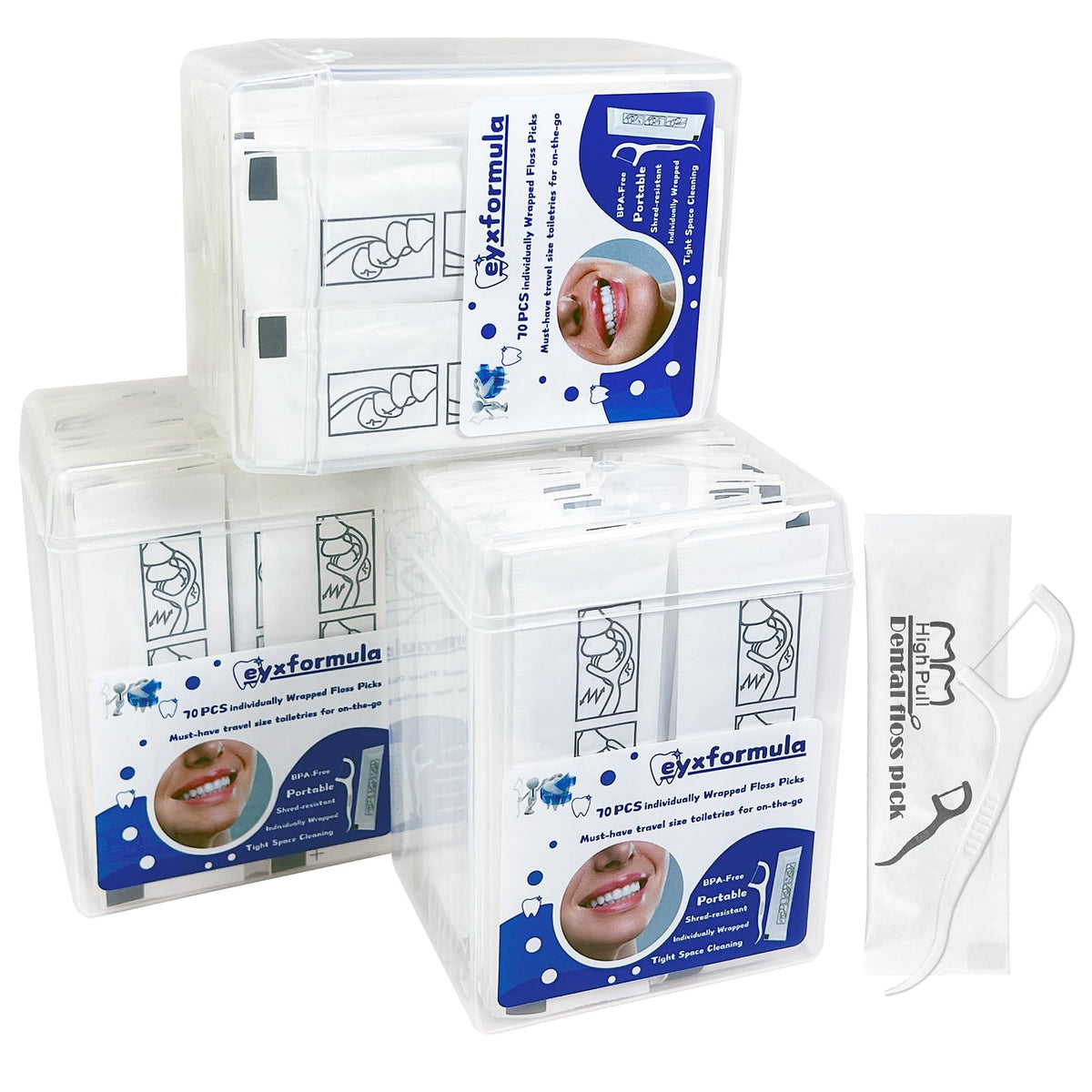 eyxformula paquete frontal con 200 picks, solución portátil para higiene interdental
