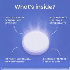 EZ Melts etiqueta nutricional con 18 nutrientes esenciales visibles