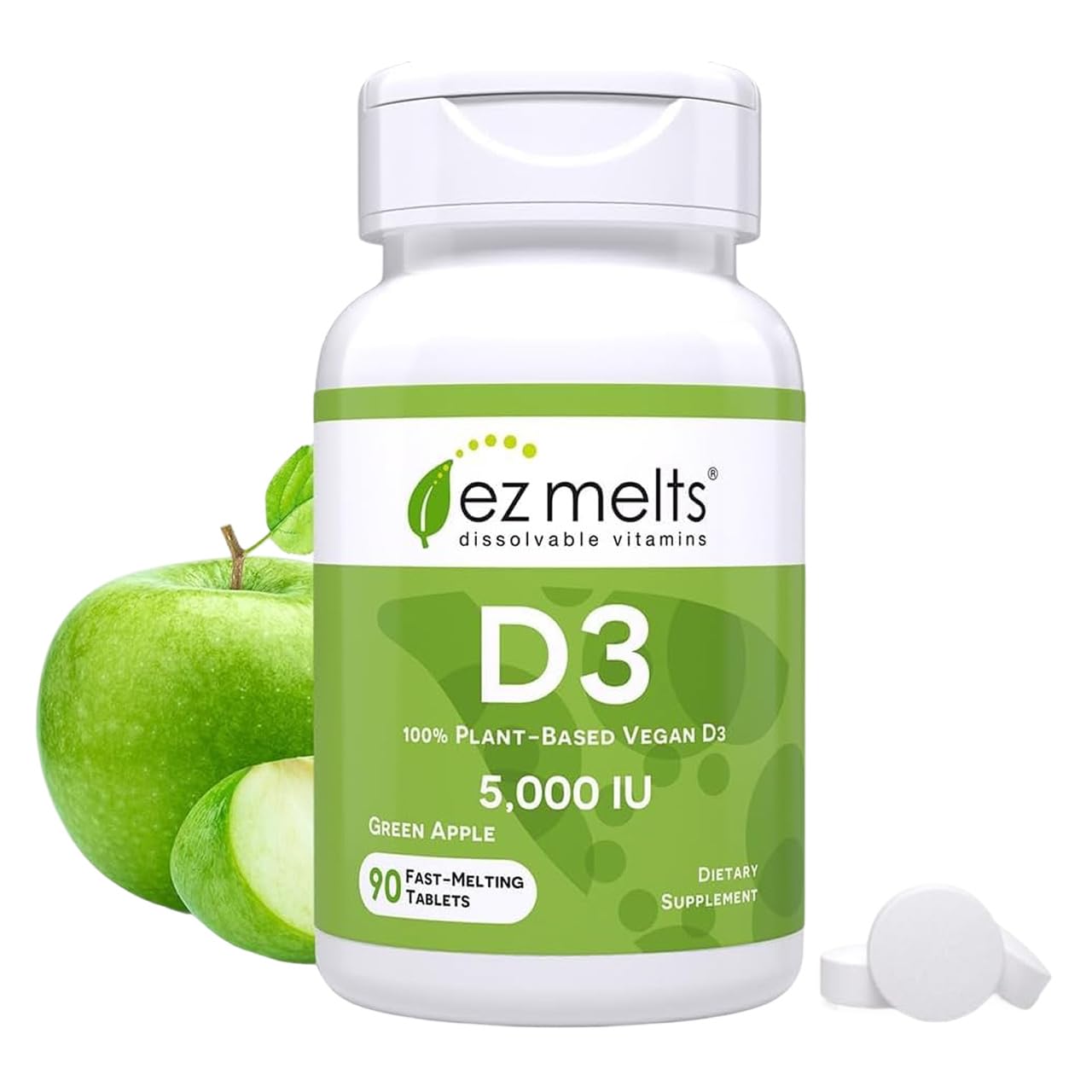 EZ Melts frasco frontal mostrando etiqueta clara y beneficio práctico