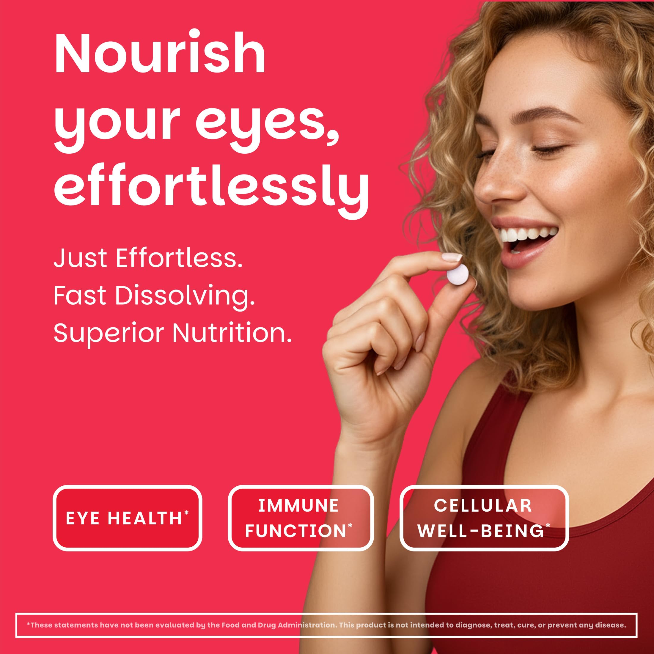 Tableta EZ Melts en la mano para mostrar tamaño cómodo y práctico