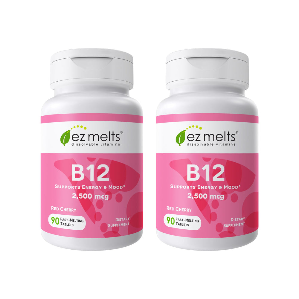 EZ Melts frasco frente mostrando diseño y cantidad, beneficio conveniencia
