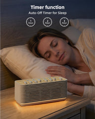 EZVALO máquina en mesita de noche creando ambiente tranquilo para dormir