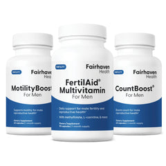 Fairhaven Health caja frontal mostrando el set y beneficio de soporte reproductivo