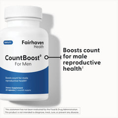 Frasco abierto de Fairhaven Health CountBoost mostrando cápsulas visibles para uso fácil