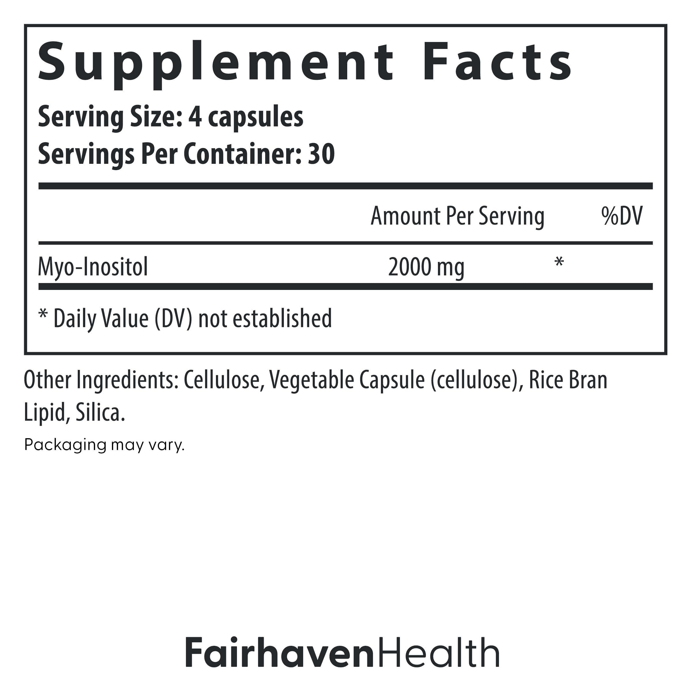 Fairhaven Health etiqueta del producto con información de ingredientes y pruebas
