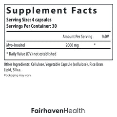 Fairhaven Health etiqueta del producto con información de ingredientes y pruebas