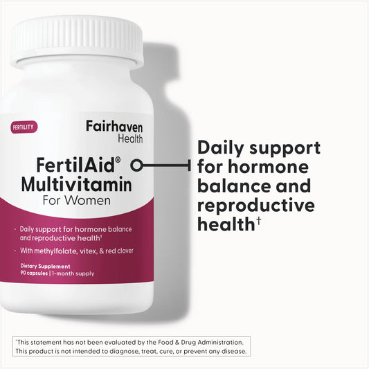 Fairhaven Health cápsulas de FertilAid en primer plano para textura y pureza