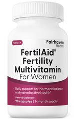 Fairhaven Health envase frontal de FertilAid mostrando diseño y cantidad