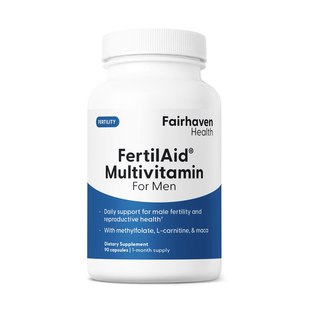 Fairhaven Health frasco frontal mostrando diseño claro y dosis mensual