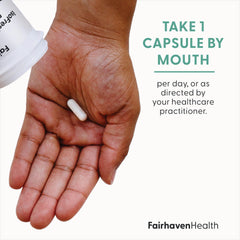 Fairhaven Health etiqueta con información de cepas y cantidad para transparencia y confianza