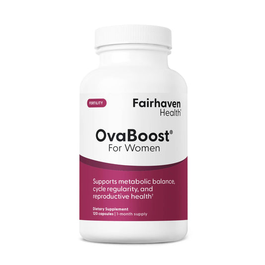 Fairhaven Health OvaBoost frasco frontal mostrando diseño y cantidad