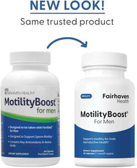 Fairhaven Health frasco MotilityBoost abierto con cápsulas visibles