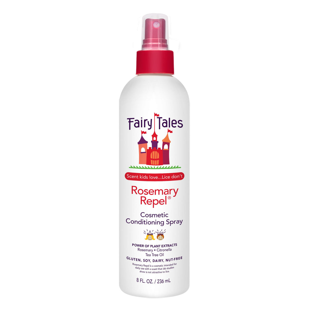 Fairy Tales spray frontal del envase mostrando diseño y beneficio desenredante