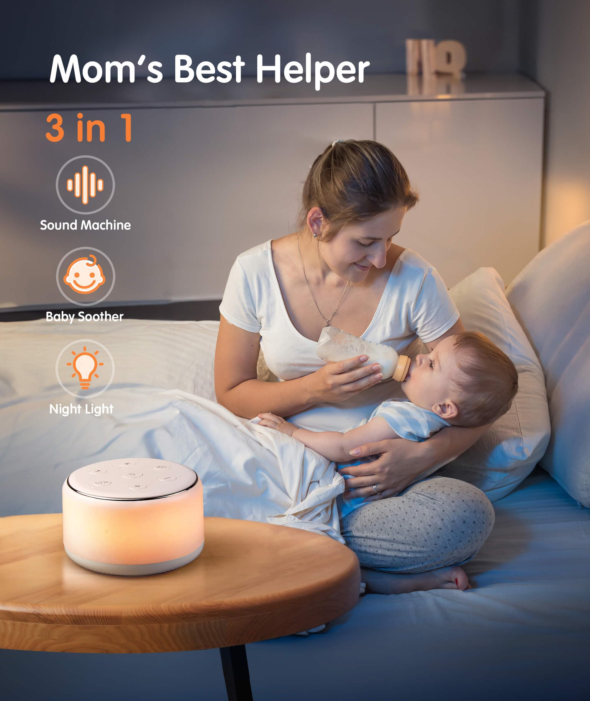FamiSym luz nocturna en tono ámbar creando ambiente suave para cambios nocturnos