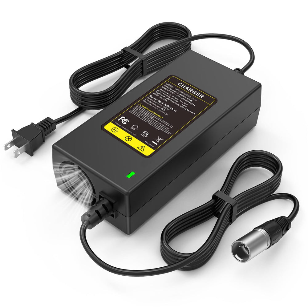 Fancy Buying cargador 29V 5A frontal mostrando conexión y diseño, mayor compatibilidad