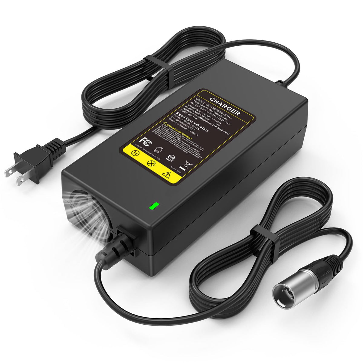 Fancy Buying cargador 29V 5A frontal mostrando conexión y diseño, mayor compatibilidad