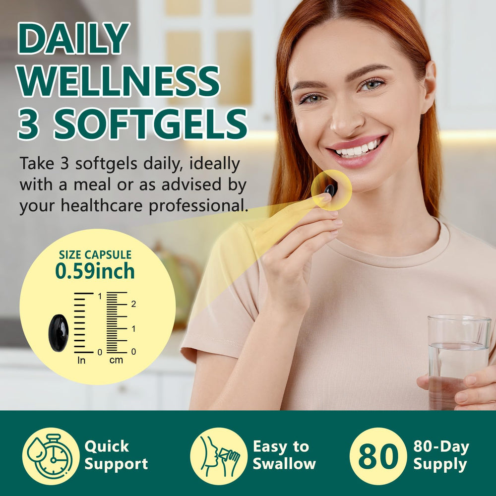 FANSHI softgels junto a regla para comparar tamaño y dosis