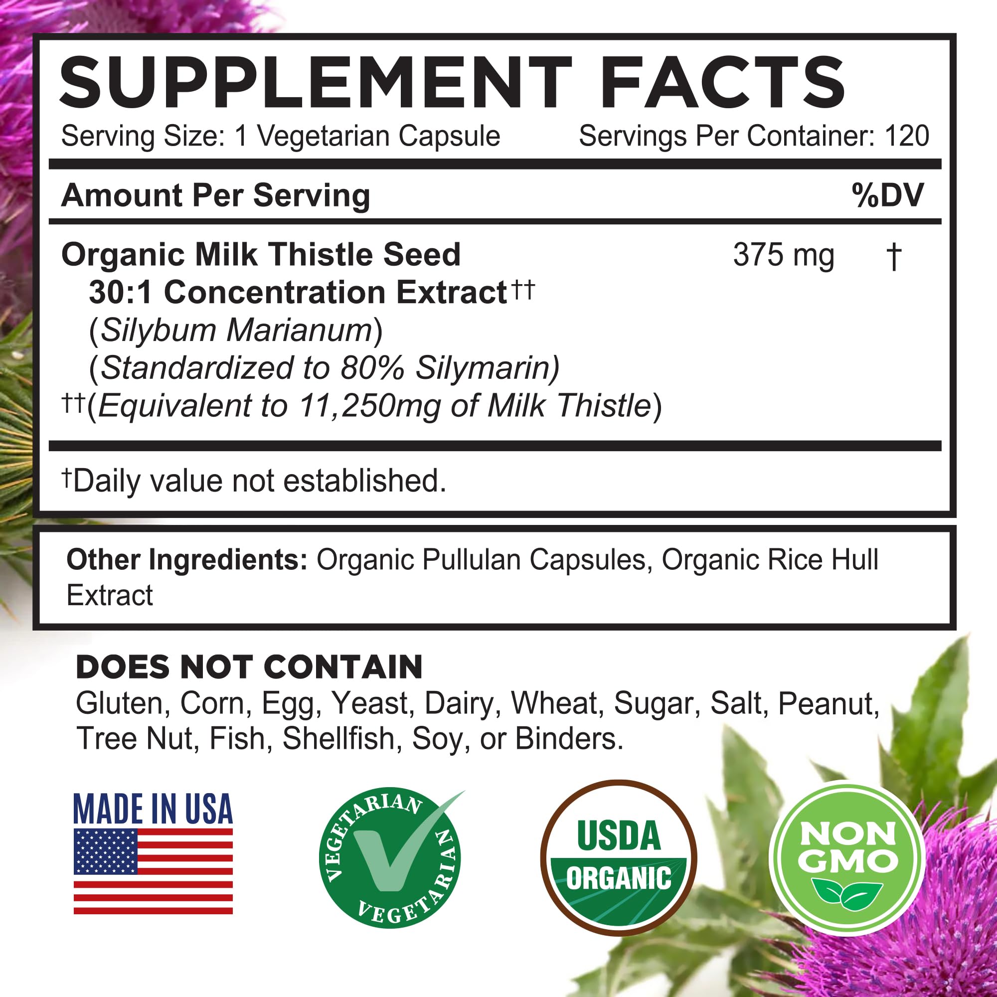 FarmHaven etiqueta nutricional enfocada mostrando estandarización 80% silymarina