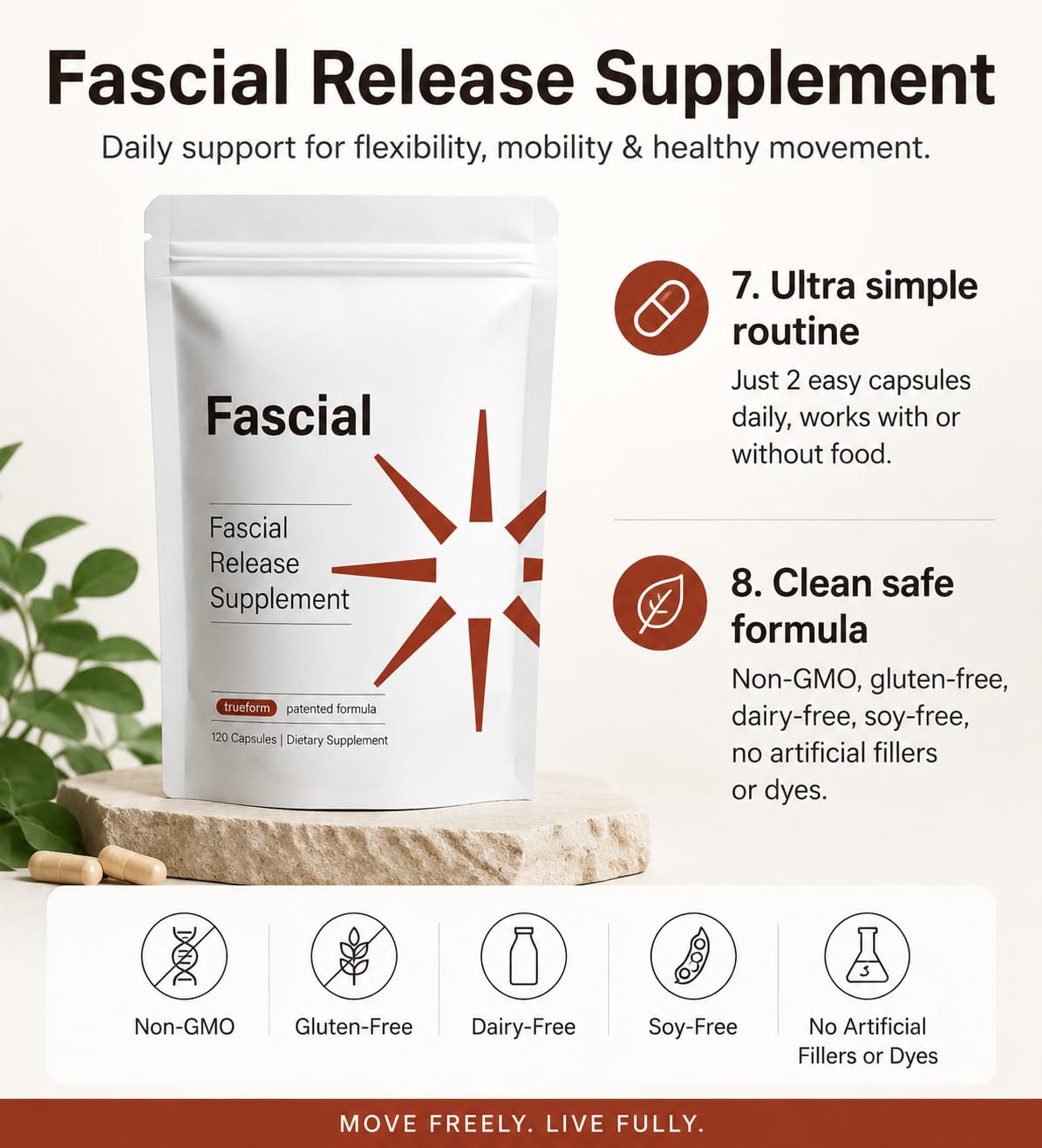 Fascial etiqueta nutricional destacando ingredientes y pureza verificada