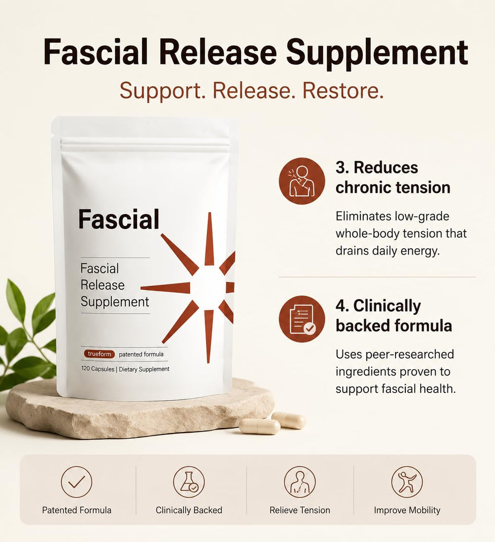 Fascial ingredientes clave alineados para ilustrar hidratación y nutrientes