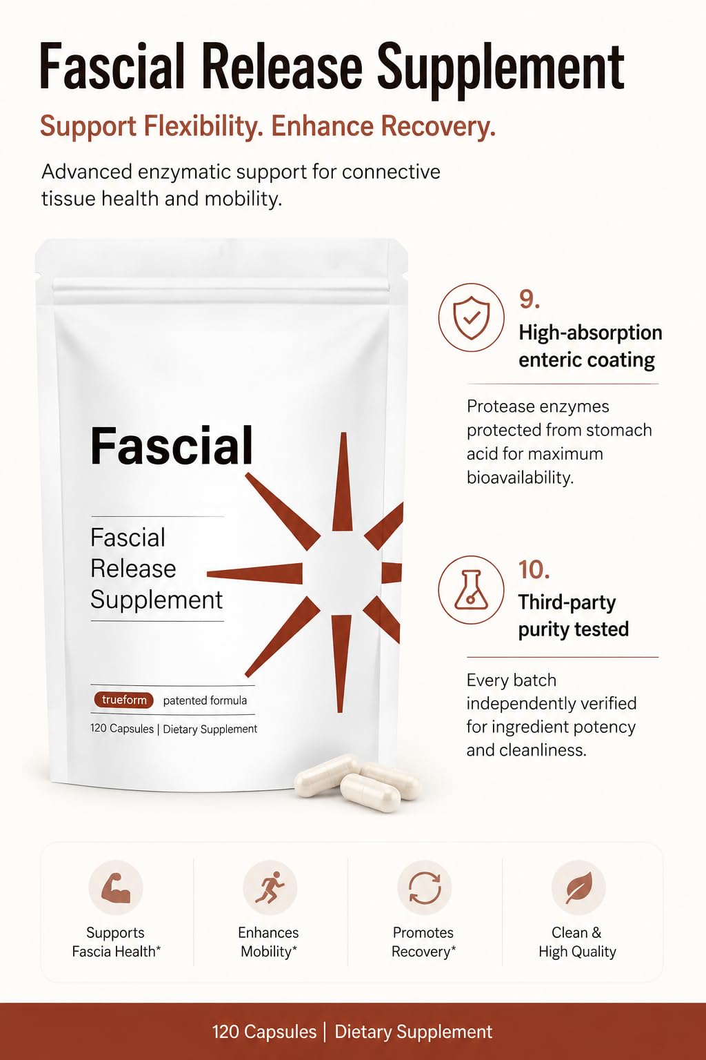 Fascial dos cápsulas junto a vaso indicando uso diario sugerido