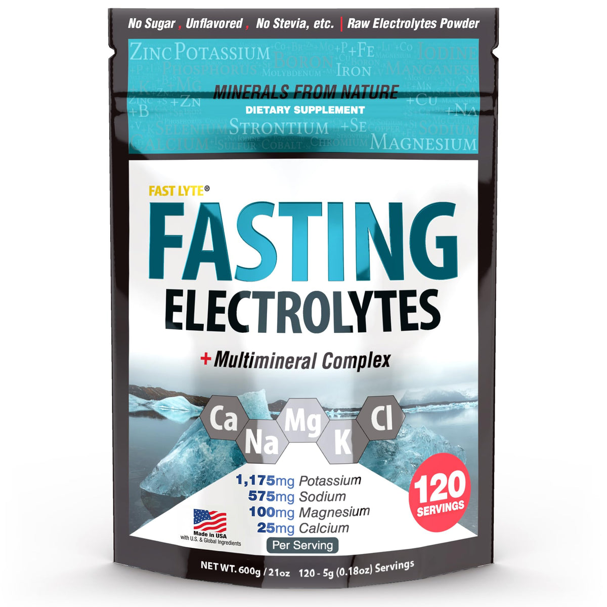 Fast Lyte frente del empaque mostrando contenido y beneficios minerales