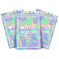 Fcuadro bolso frontal DID YOU DIE mostrando diseño holográfico y humor