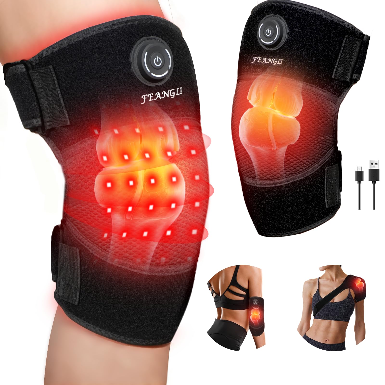 FEANGLI rodillera frontal mostrando diseño ergonómico y ajuste cómodo