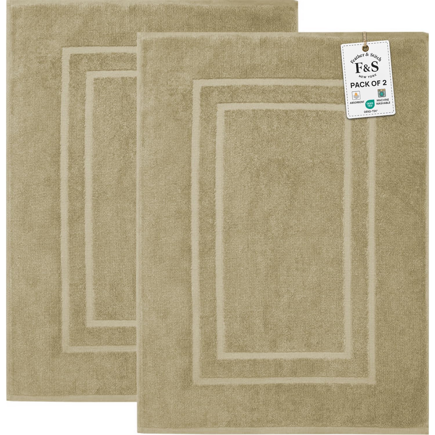 Feather & Stitch alfombrilla frontal en empaque, comodidad inmediata