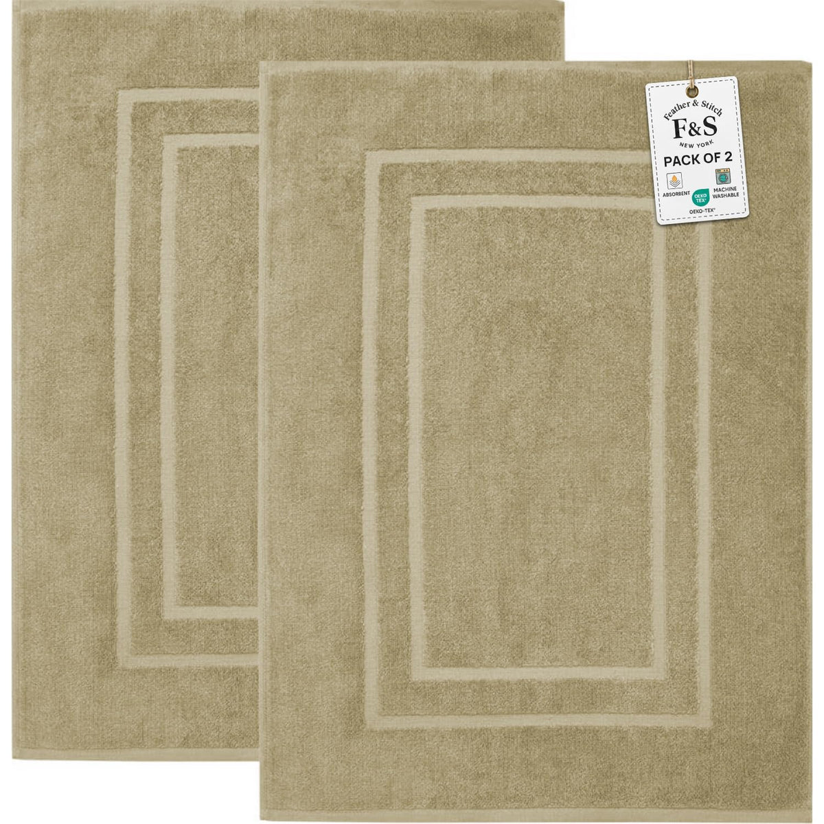 Feather & Stitch alfombrilla frontal en empaque, comodidad inmediata