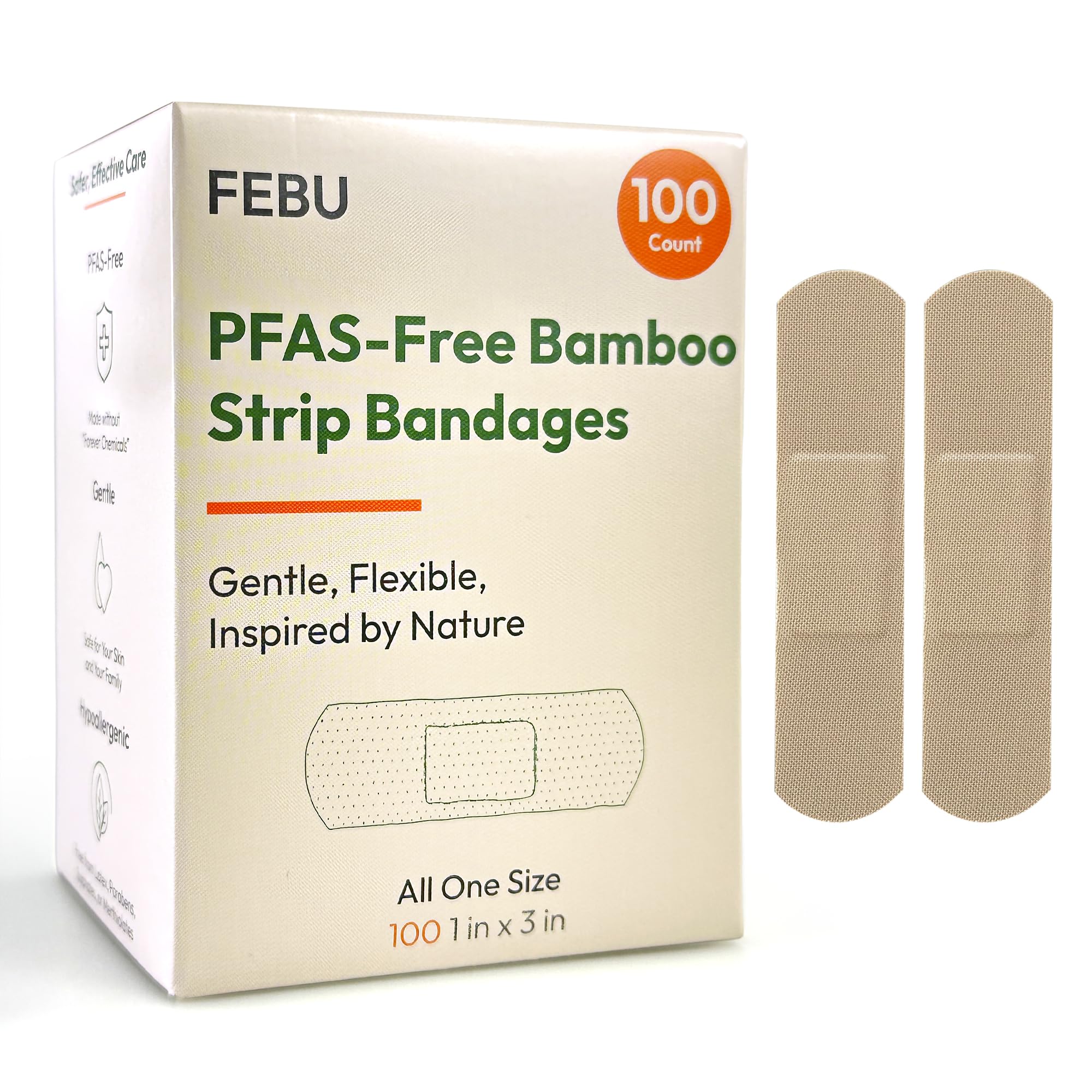 FEBU empaque frontal mostrando 100 unidades y ventajas ecológicas