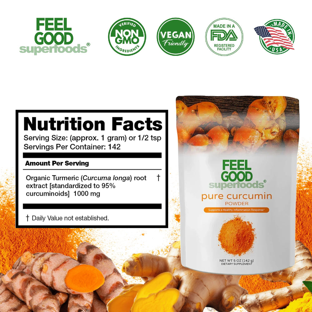 FEEL GOOD polvo de curcumina añadido a un smoothie para nutrición diaria