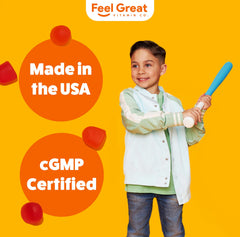 Envase abierto con gominolas organizadas dentro de The Feel Great Vitamin Company