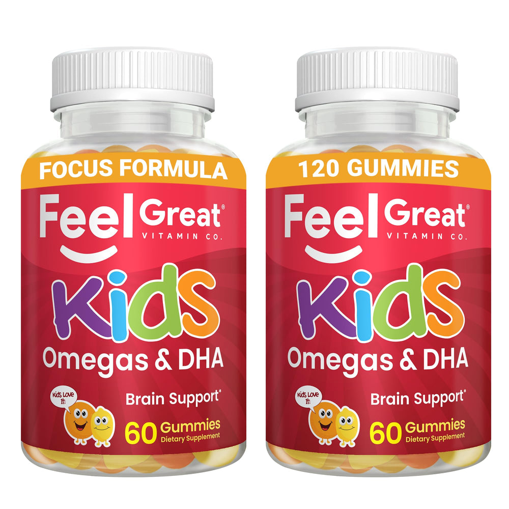 Feel Great Vitamin Company frasco frontal mostrando gominolas y beneficios