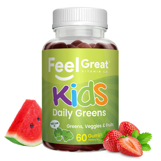 Feel Great envase frontal mostrando 60 gomitas y beneficios veganos