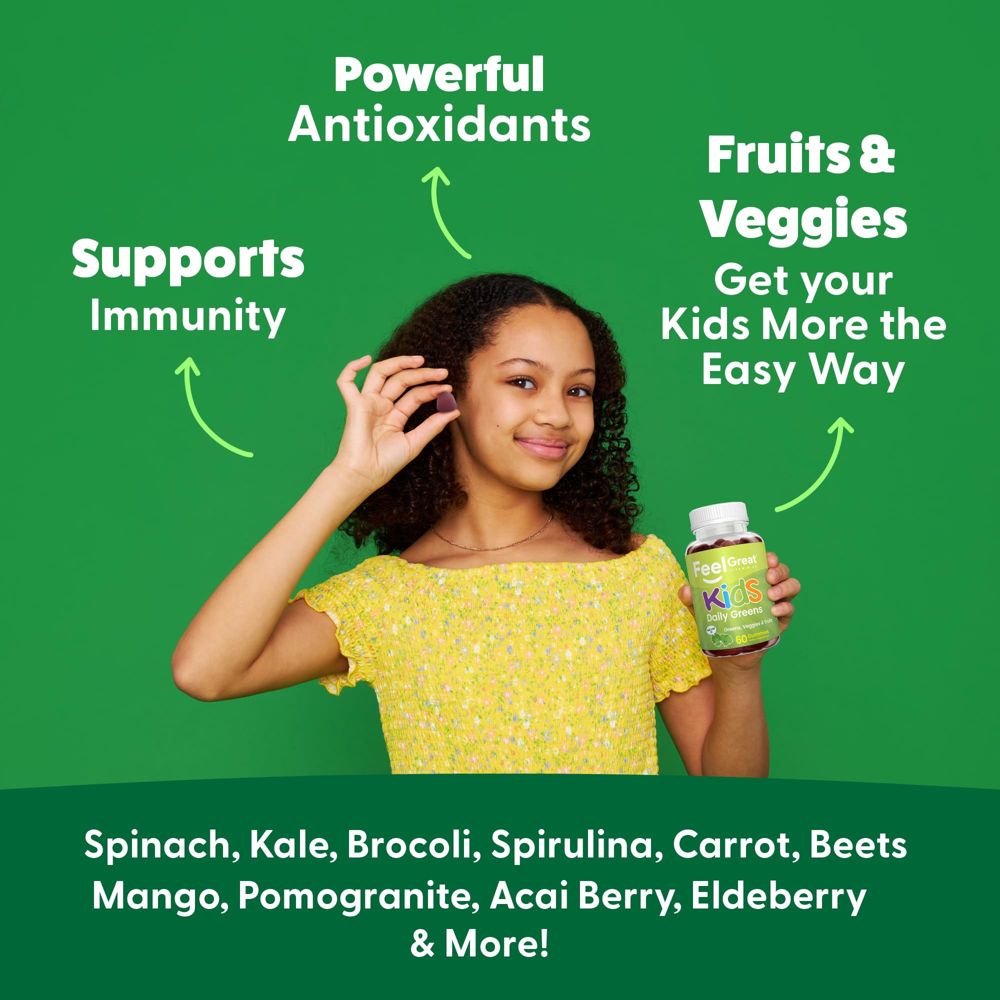 Feel Great ingredientes frescos como kale y bayas que indican origen vegetal