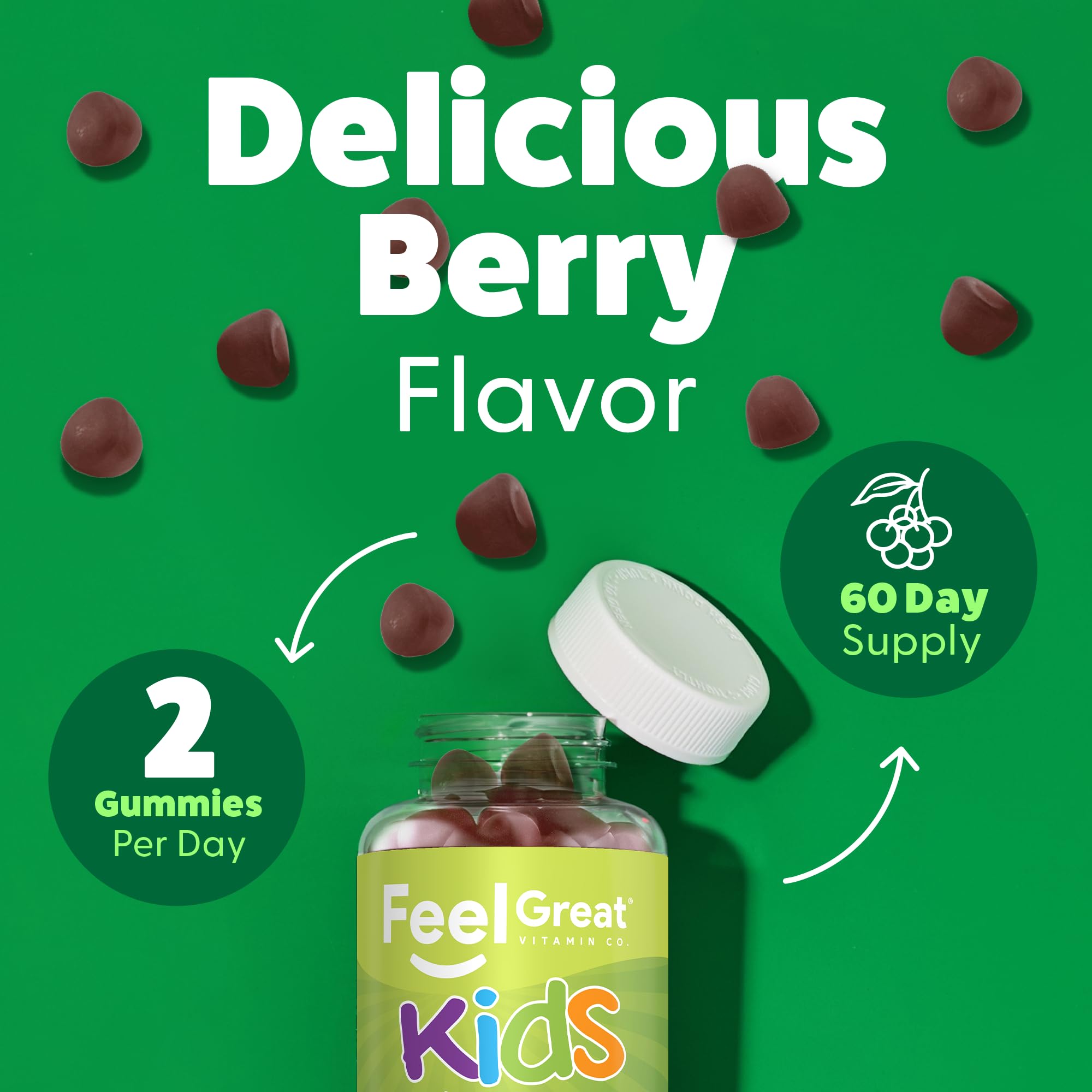 Feel Great niño tomando gomita fácilmente para incorporar frutas y verduras