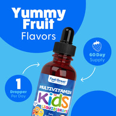 Feel Great Vitamins gota sobre fondo blanco destacando textura y sabor