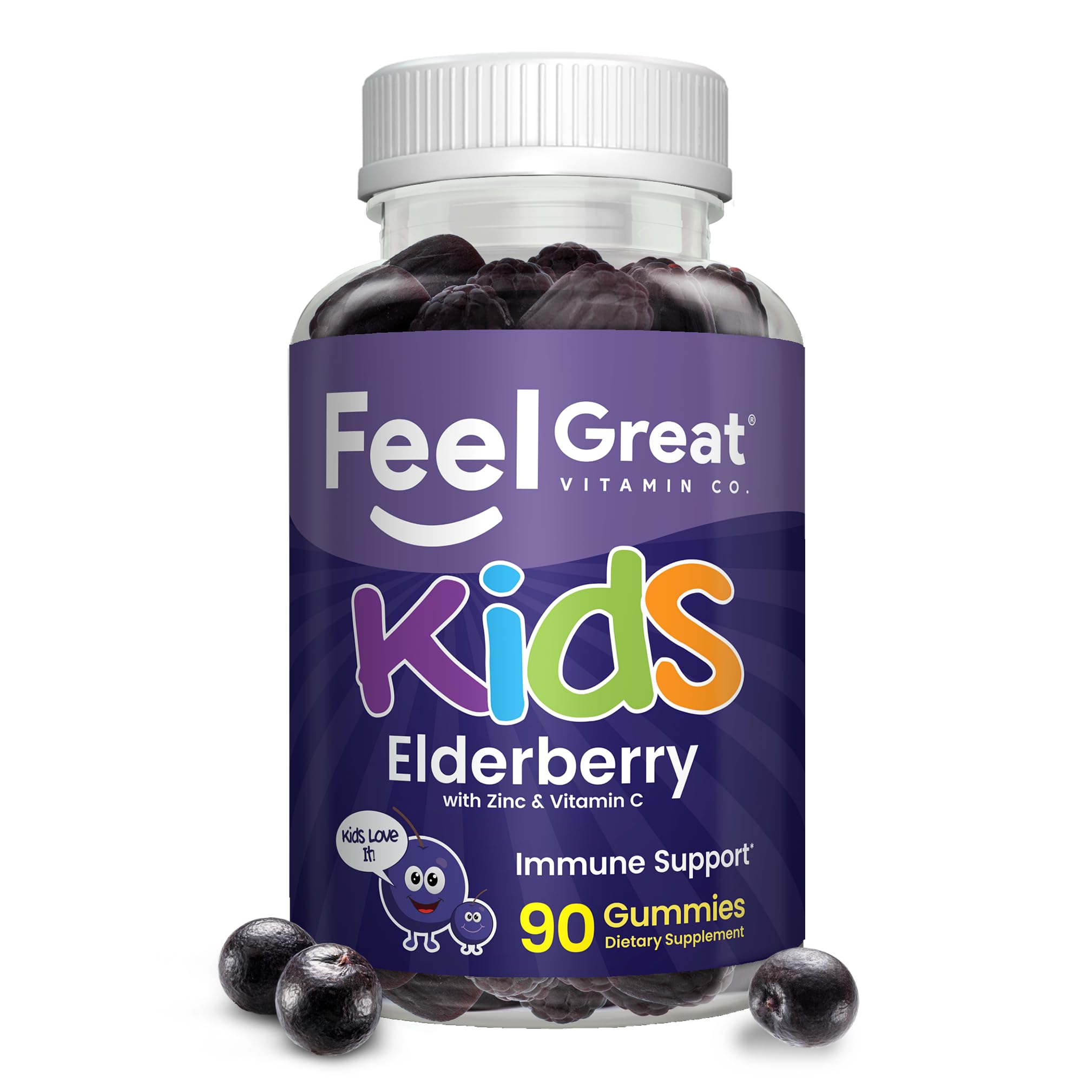 The Feel Great Vitamin Company frasco frontal con etiqueta visible y beneficios