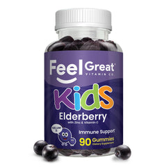 The Feel Great Vitamin Company frasco frontal con etiqueta visible y beneficios