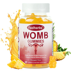 Feelherbs frasco de Womb Gummies mostrado frontalmente, ideal para iniciar rutina
