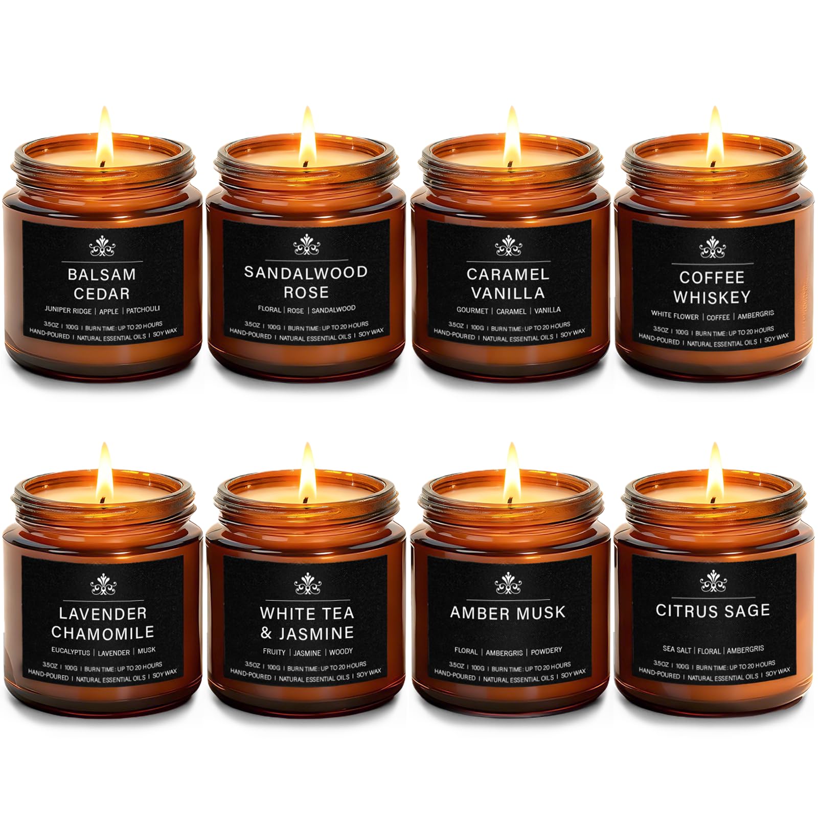 Feibao set de 8 tarros ámbar mostrando variedad de aromas y estética elegante