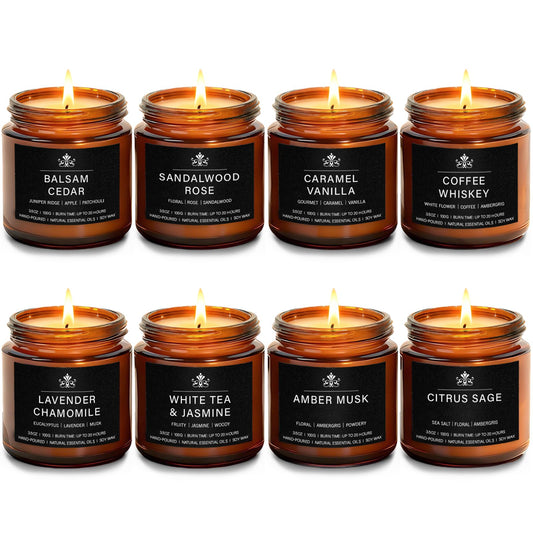 Feibao set de 8 tarros ámbar mostrando variedad de aromas y estética elegante