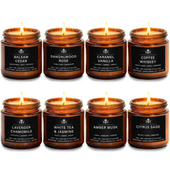 Feibao set de 8 tarros ámbar mostrando variedad de aromas y estética elegante