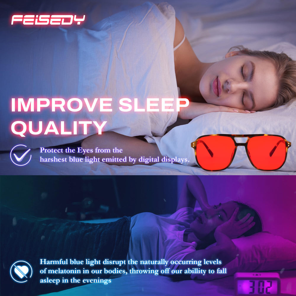 FEISEDY gafas puestas frente a un ordenador para sesiones de trabajo más cómodas