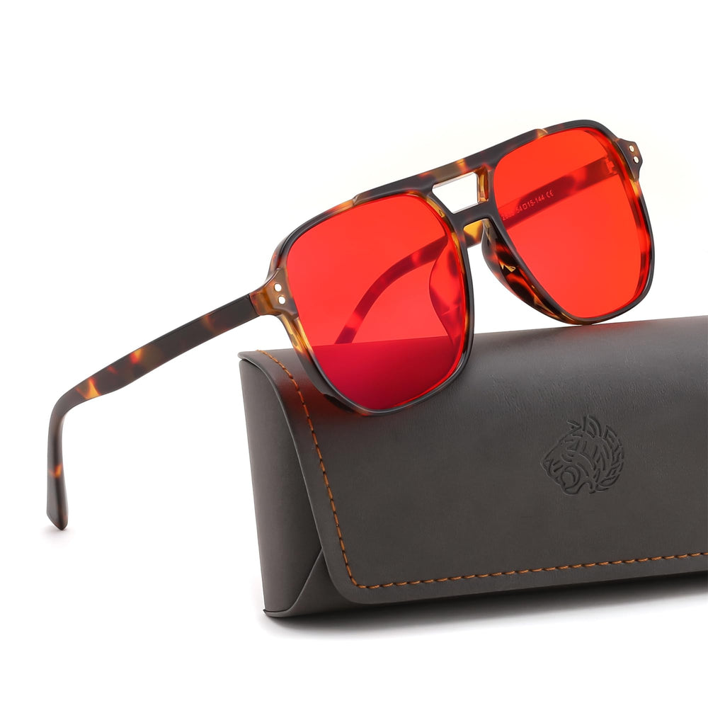 FEISEDY vista frontal montura roja con ajuste cómodo para reducir fatiga