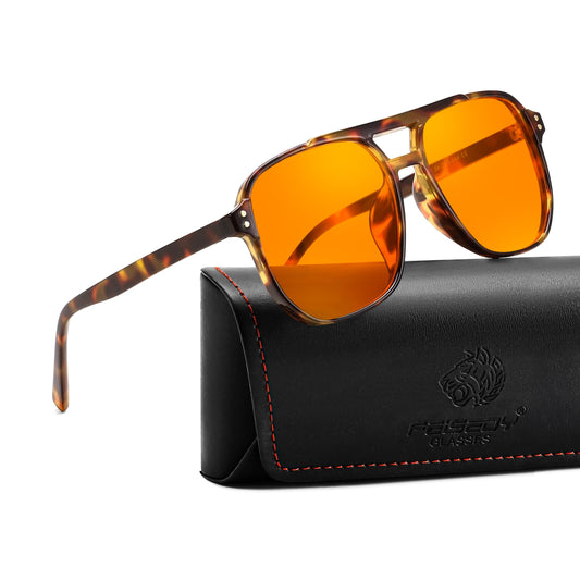 FEISEDY vista frontal de las gafas tortoise, confort visual inmediato