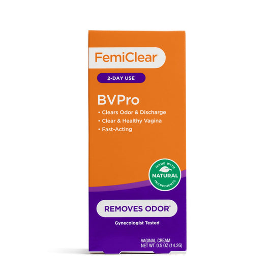 FemiClear BVPro vista frontal del tubo mostrando presentación y tamaño